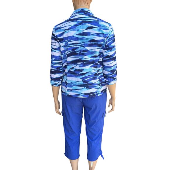 Chico's Zenergy 3 XL 16 Travel 2 Piece Set Blue Wave Jacket Capri Cargo Pants - Picture 2 of 13